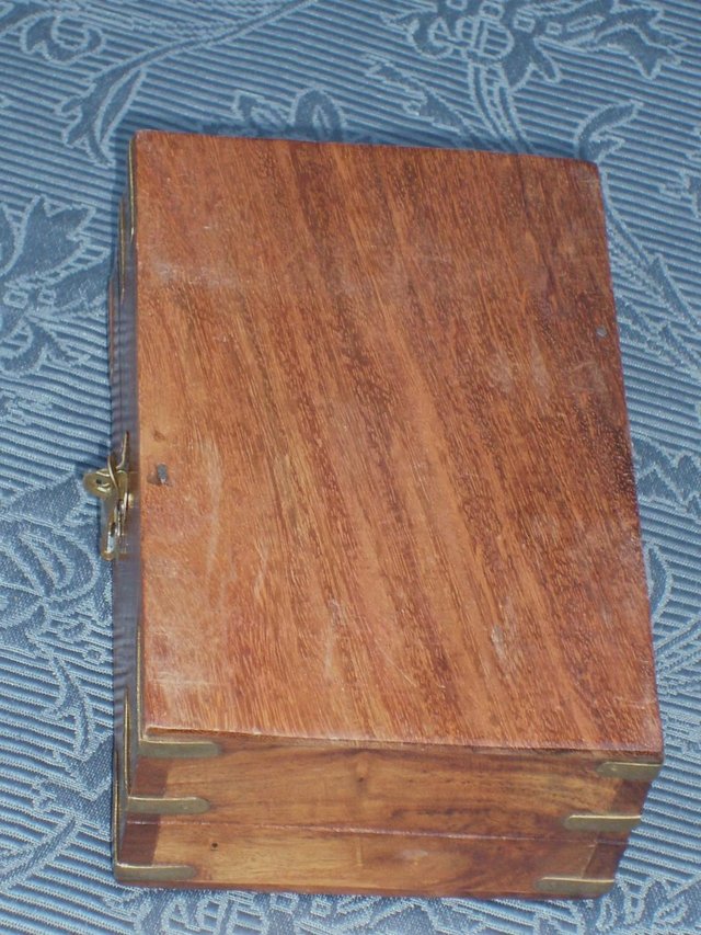 Image 7 of Carved Wood Box With Metal Inlay/Banding