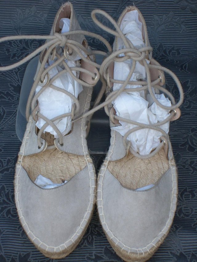 Preview of the first image of ASOS Light Grey Lace-Up Espadrille Shoes - Size 5/38 NEW!.