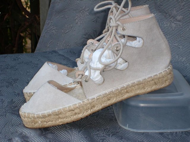 Image 2 of ASOS Light Grey Lace-Up Espadrille Shoes - Size 5/38 NEW!