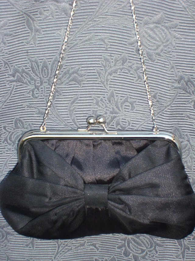 Image 2 of ACCESSORIZE Black Satin Bow Handbag/Clutch