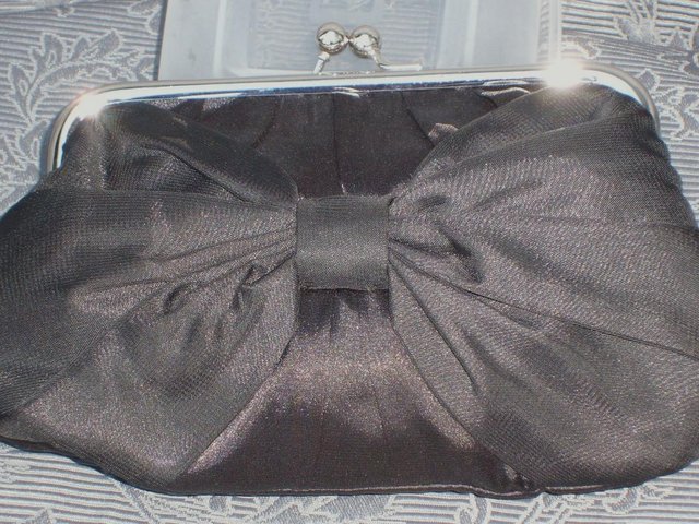 Image 6 of ACCESSORIZE Black Satin Bow Handbag/Clutch