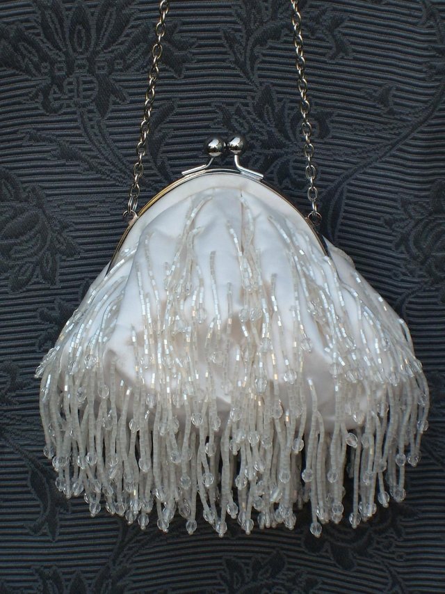 Preview of the first image of DEBUT White Bead Fringed Wedding Bag NEW!.