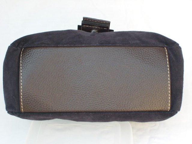Image 4 of Black Suede Shoulder Bag With Brown Detail