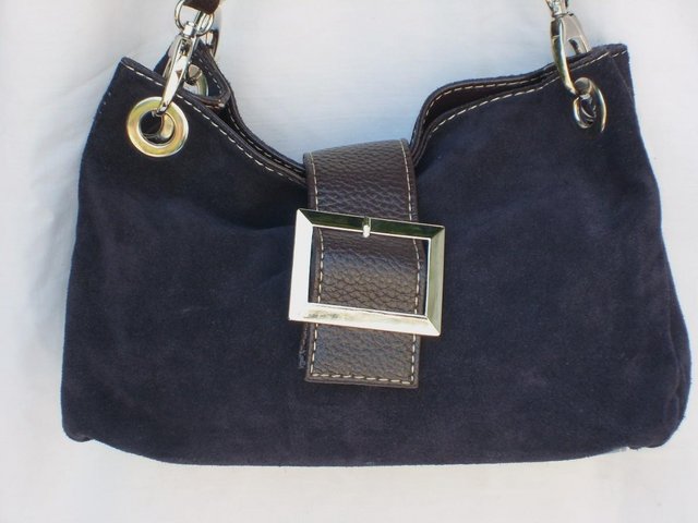 Image 6 of Black Suede Shoulder Bag With Brown Detail
