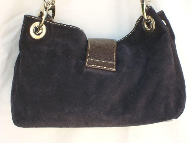 Image 7 of Black Suede Shoulder Bag With Brown Detail