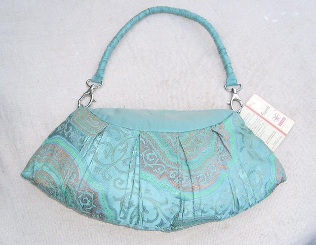 Image 4 of Turquoise Pleated Silk Handbag/Clutch – New With Tags
