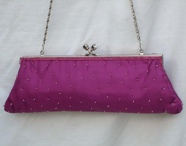 Image 4 of Country Casuals Cerise Satin Beaded Handbag/Clutch