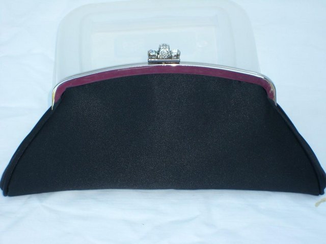 Image 5 of NEXT Black Satin Diamante Clasp Evening Bag NEW!