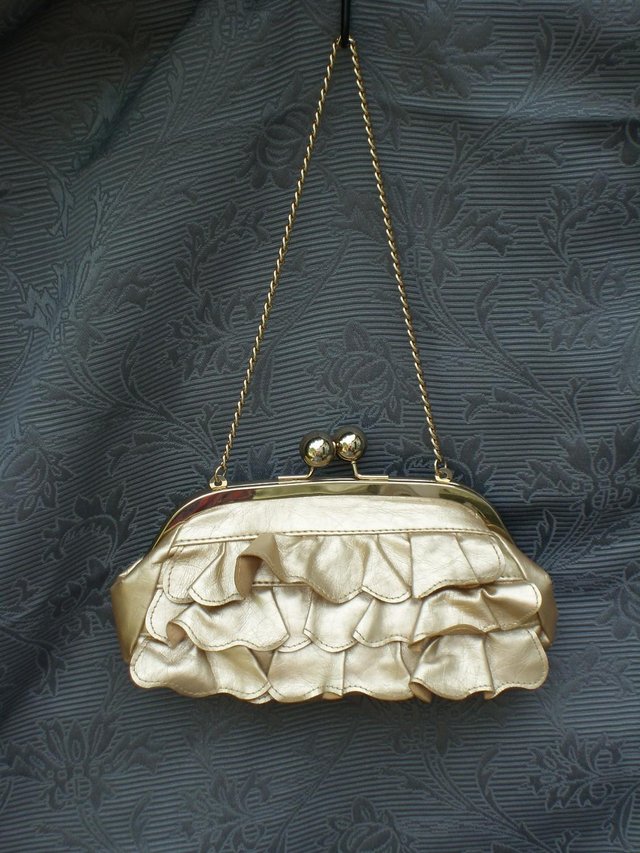 Image 4 of DUNE Gold Frilly Snap Top Clutch/Shoulder Bag