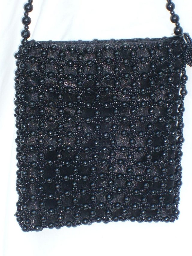 Image 4 of Black Bead Shoulder Bag With Beaded Strap NEW