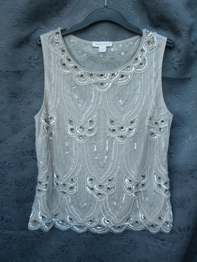 Preview of the first image of MONSOON Beige Beaded Top Size 10 NEW!.