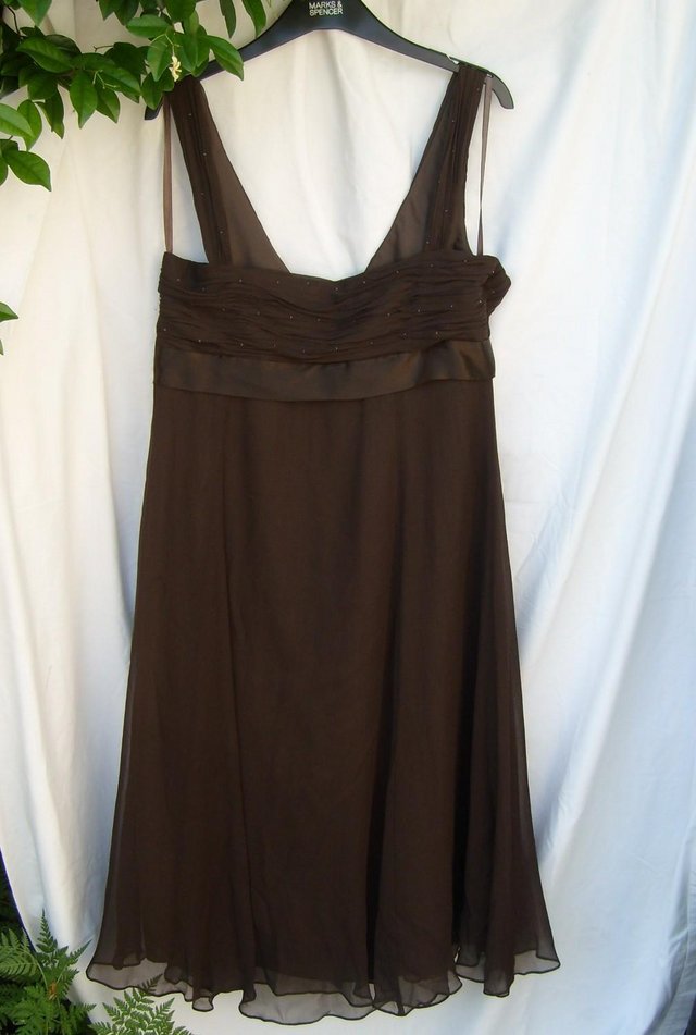 Image 5 of PHASE EIGHT Brown Silk Tea Dress–Size 16