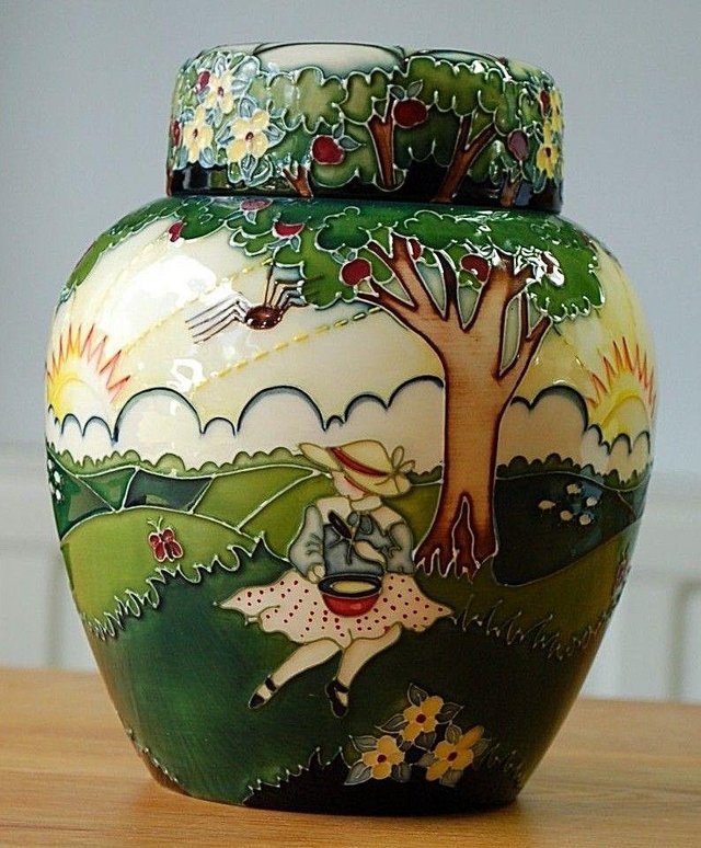 Preview of the first image of Moorcroft Pottery Little Miss Muffet Ginger Jar.