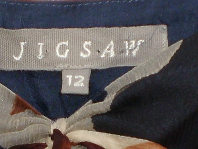 Image 3 of JIGSAW Blue/Brown Silk Chiffon Top – Size 12
