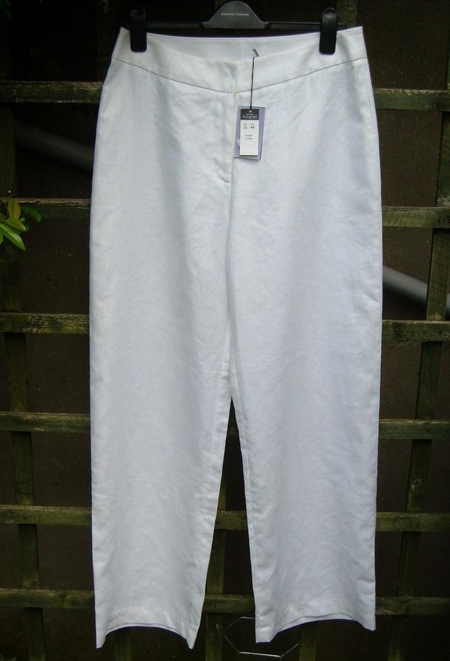 Image 4 of M&S Autograph White Linen Trousers - Size 16L - NEW