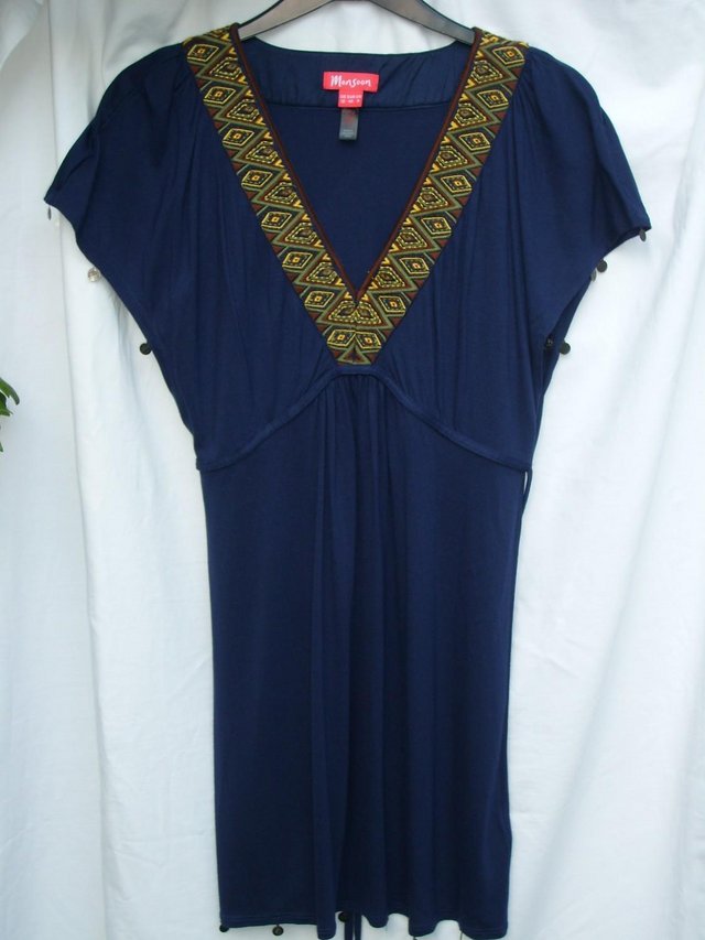 Image 4 of MONSOON Blue Top With Embroidery/Coin Details – Size 12