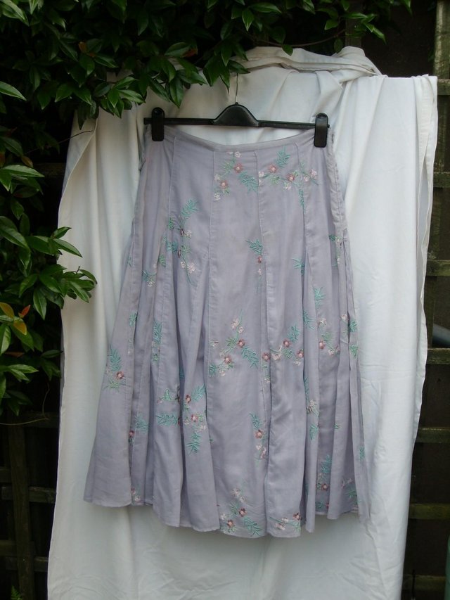 Image 4 of MONSOON Grey Cotton Maxi Skirt – Size 14 – NEW!