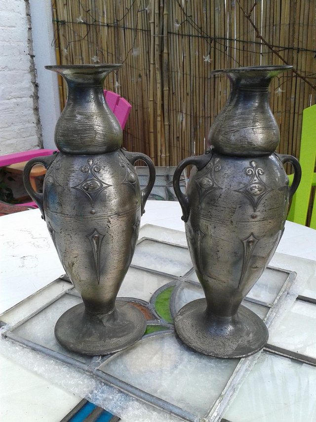 Image 2 of Pair of Pewter Flower Vases by KMD