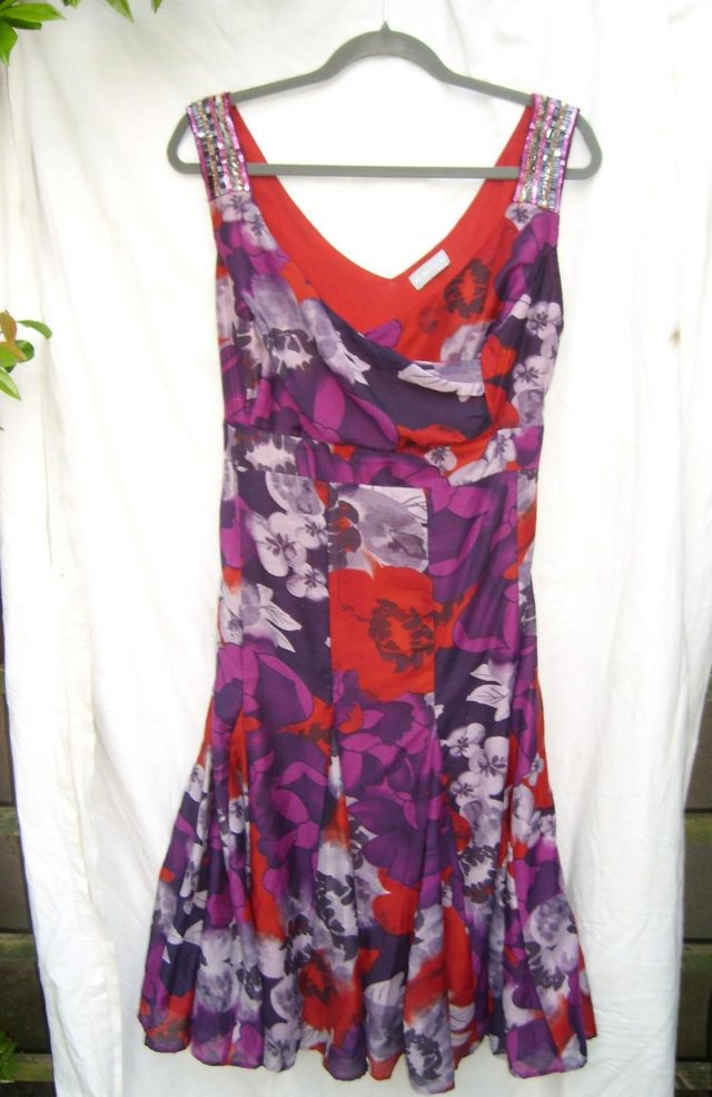Image 5 of Per Una Red/Purple Flowery Summer Dress - Size 18L