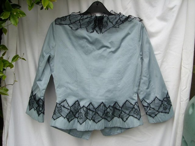 Image 5 of PER UNA Lace Trim Grey/Blue Jacket Top - Size 10