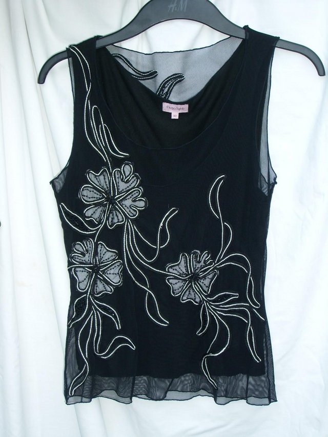 Image 4 of PHASE EIGHT Black Flower Detail Sleeveless Top - Size 10