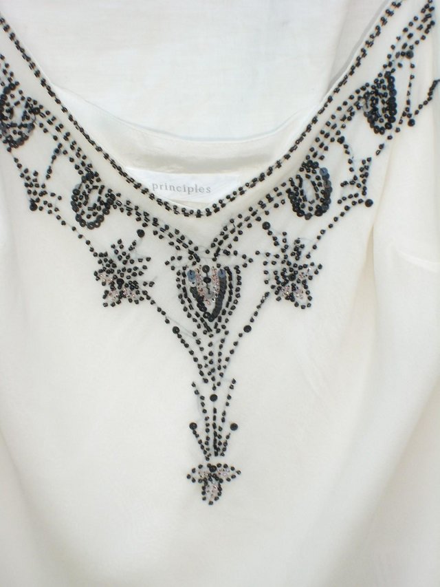 Image 4 of Principles Cream Silk Top With Black Beading - Size 14