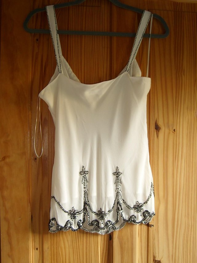 Image 5 of Principles Cream Silk Top With Black Beading - Size 14