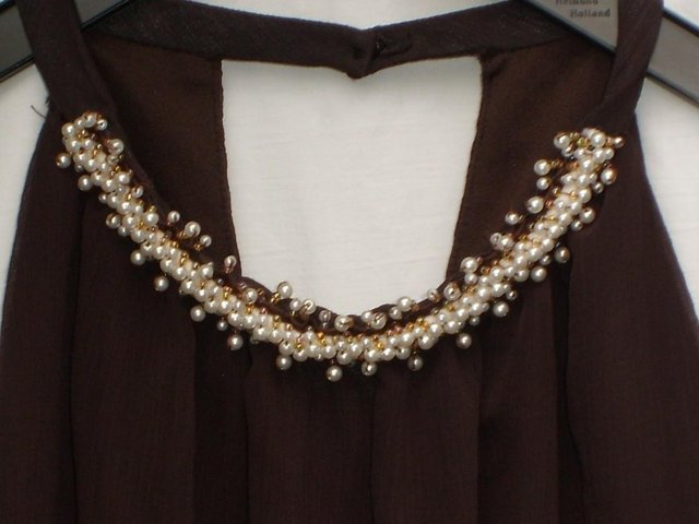 Image 4 of RED HERRING Brown Chiffon Bead Detail Top – Size 14