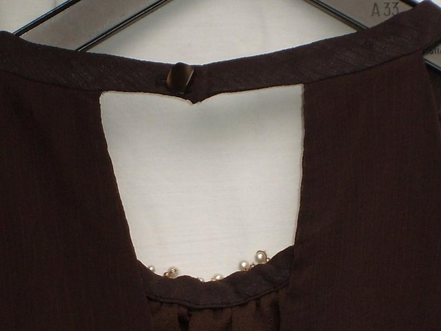 Image 6 of RED HERRING Brown Chiffon Bead Detail Top – Size 14