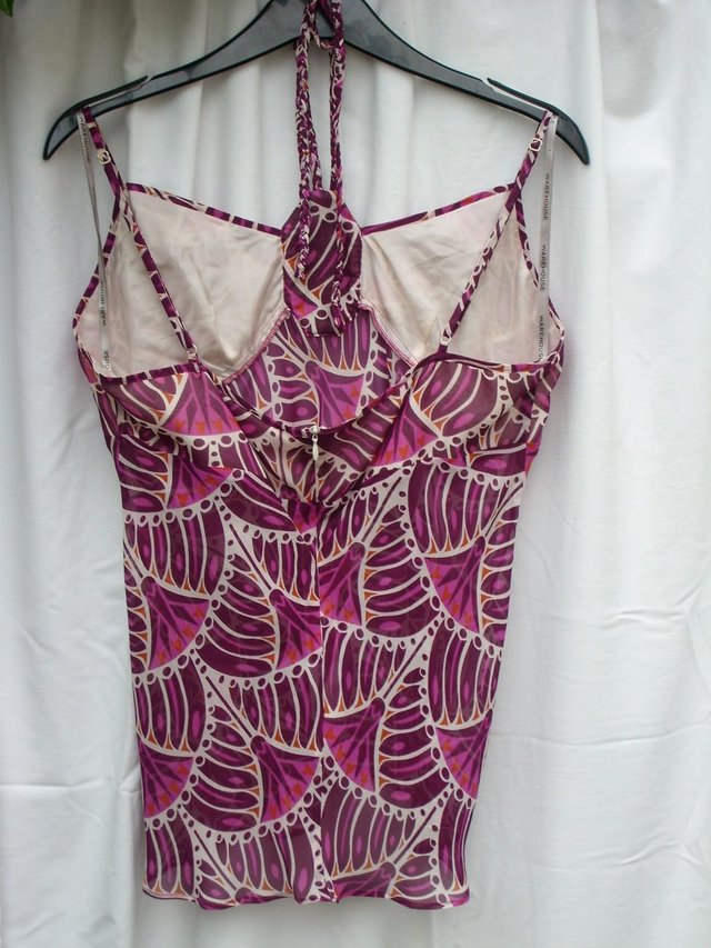 Image 5 of WAREHOUSE Pink Print Silk Top – Size 14