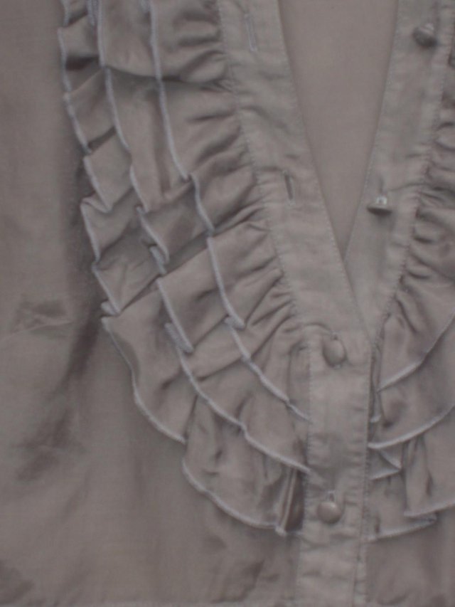 Image 3 of WAREHOUSE Grey Cotton/Silk Ruffle Shirt – Size 12