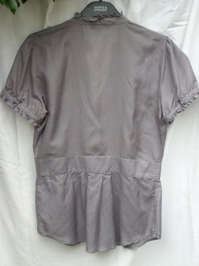 Image 5 of WAREHOUSE Grey Cotton/Silk Ruffle Shirt – Size 12