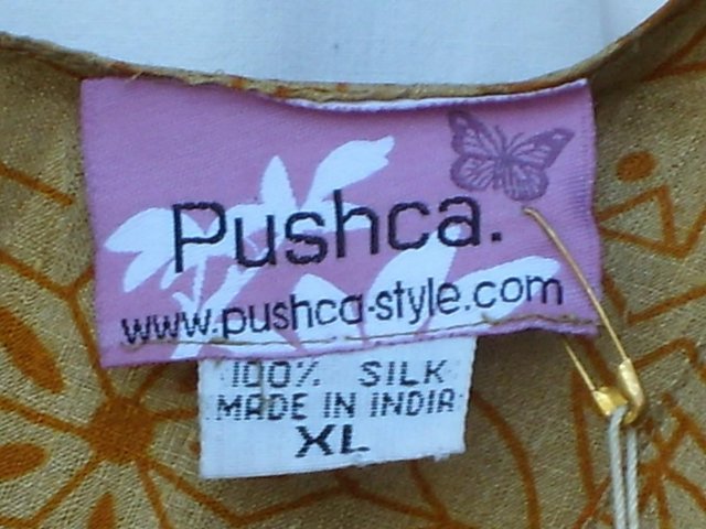 Image 5 of PUSHCA Gold Print Silk Ruffle Dress - Size XL – NEW!