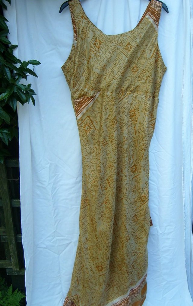 Image 6 of PUSHCA Gold Print Silk Ruffle Dress - Size XL – NEW!