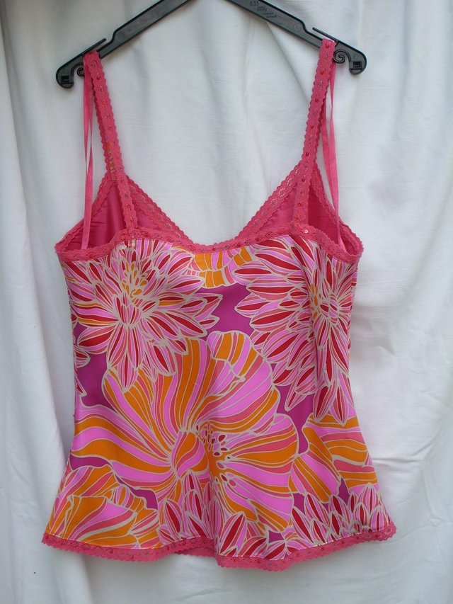 Image 4 of MONSOON Pink & Orange Print Silk Top – Size 12