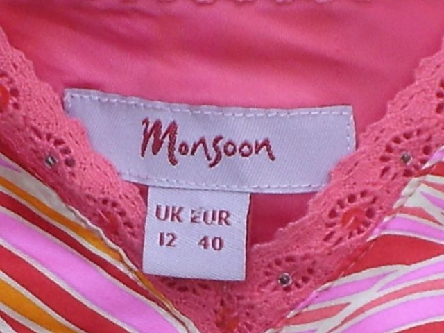Image 5 of MONSOON Pink & Orange Print Silk Top – Size 12
