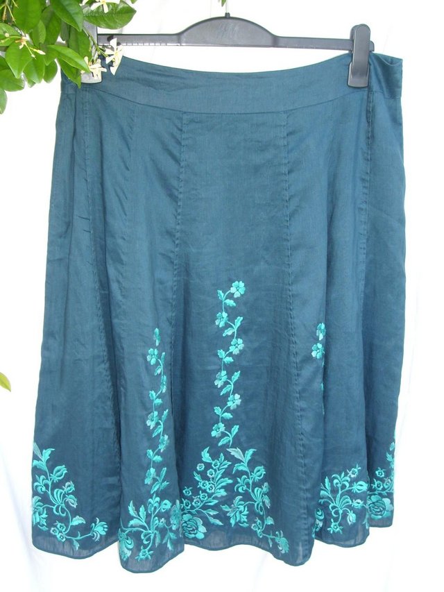Image 6 of Monsoon Blue Linen/Silk Midi Skirt - Size 18