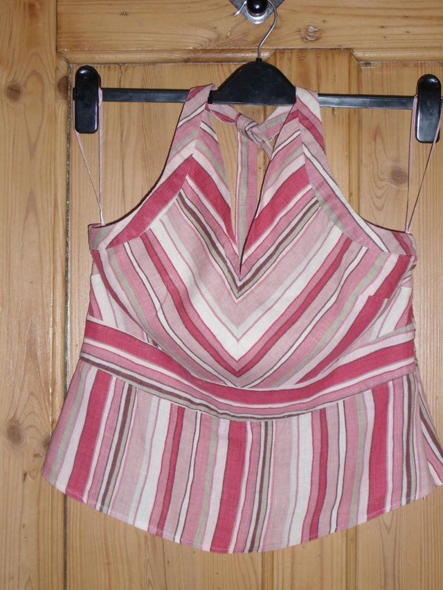 Image 4 of NEXT Pink Candy Striped Linen Halter Top – Size 14