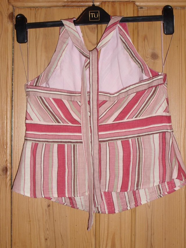 Image 5 of NEXT Pink Candy Striped Linen Halter Top – Size 14
