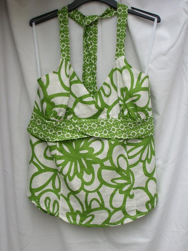 Image 4 of NEXT Green & White Linen Halter Top – Size 14 - NEW