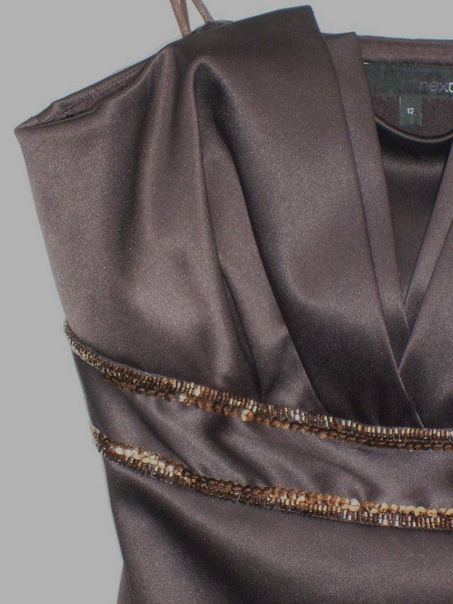 Image 5 of NEXT Strapless Brown Satin Prom Dress - Size 12