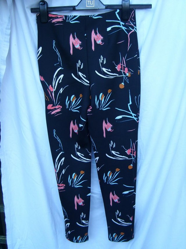Image 4 of M&S LIMITED Black/Neon Print Trousers – Size 8 NEW!