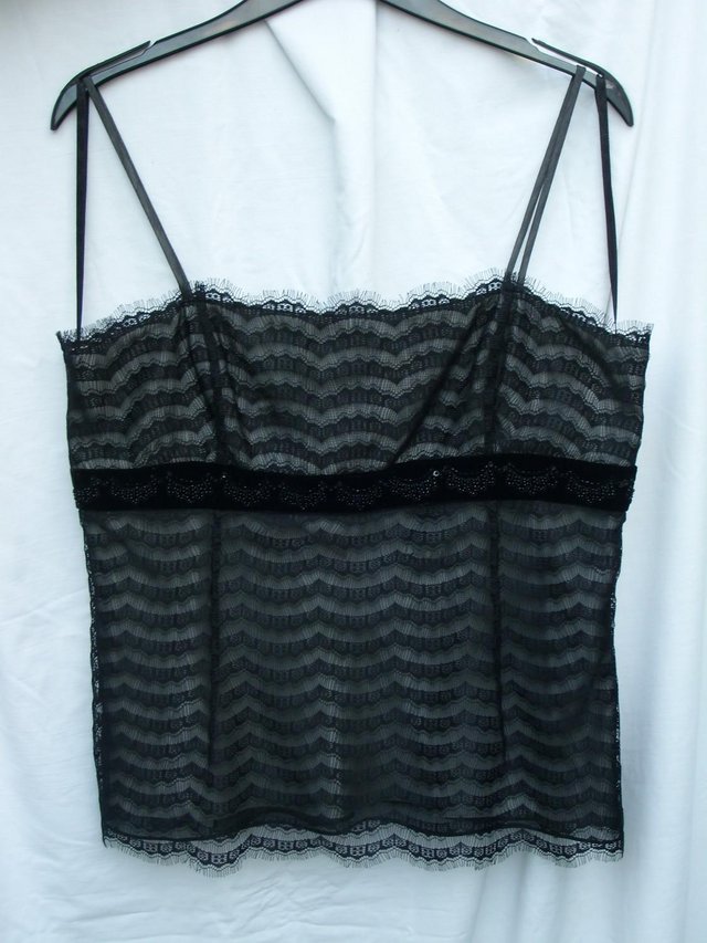 Image 4 of Ann Taylor Petite black lace top with velvet and bead/sequin