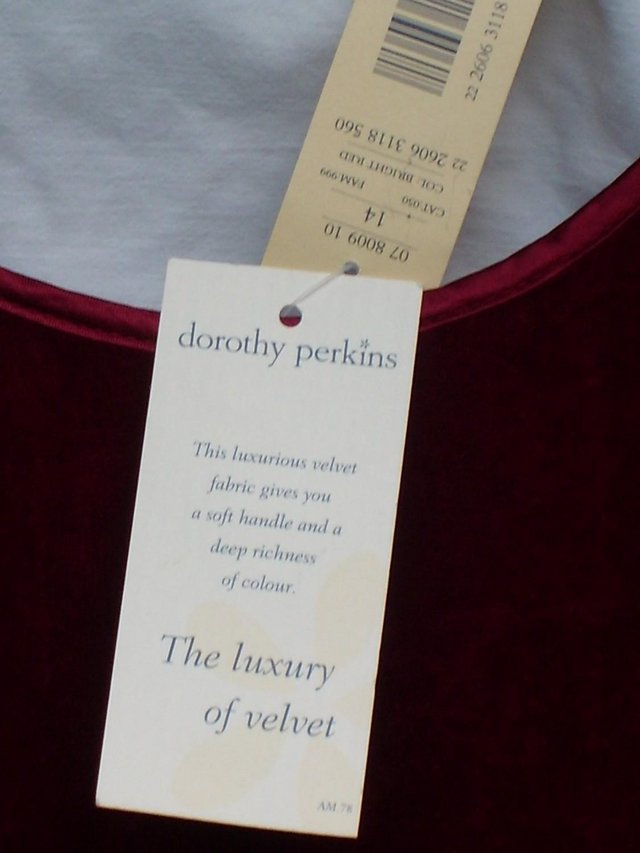 Image 5 of DORETHY PERKINS Red Velvet Dress – Size 14 - NEW