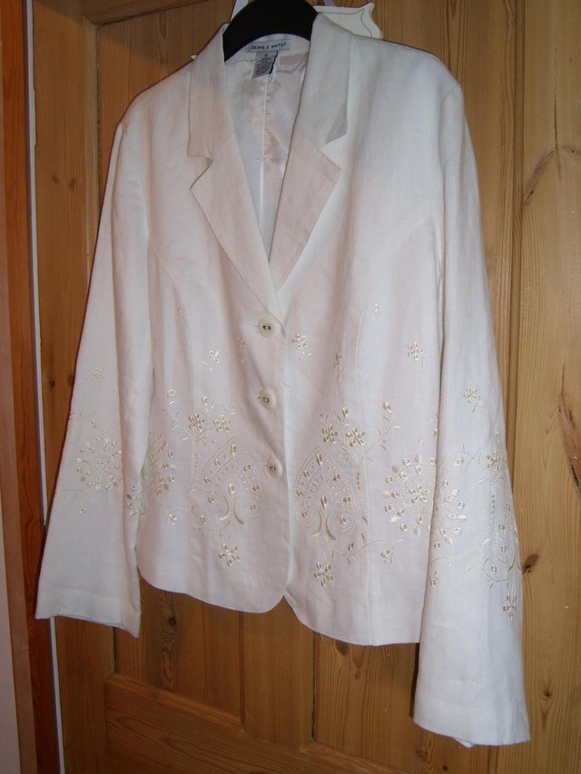 Image 5 of DEANE & WHITE –White Linen Trouser Suit - Size 12