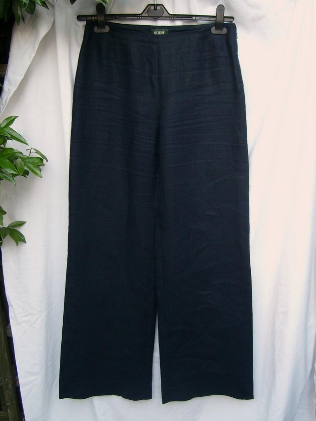 Image 4 of HOBBS Black Linen Wide Leg Trousers – Size 10