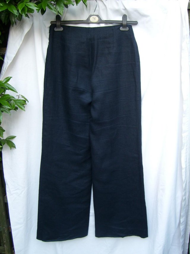Image 5 of HOBBS Black Linen Wide Leg Trousers – Size 10