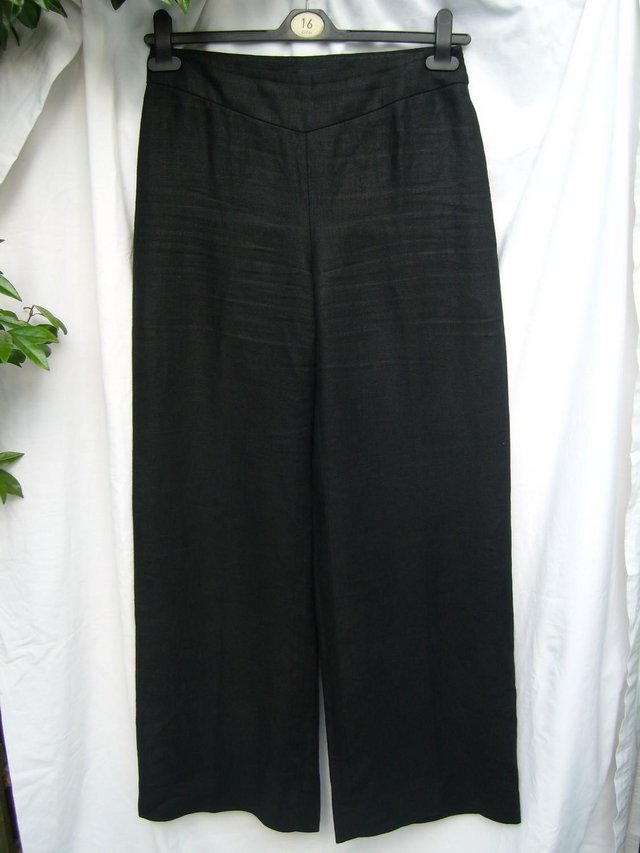Image 5 of HOBBS Brown Linen Wide Leg Trousers – Size 10