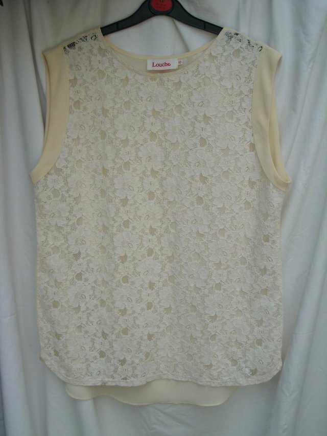 Image 5 of LOUCHE Cream Lace Sleeveless Top – Size 10