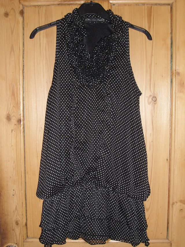 Image 4 of MELA LOVES LONDON Black Spotty Ruffle Dress – Size M/12